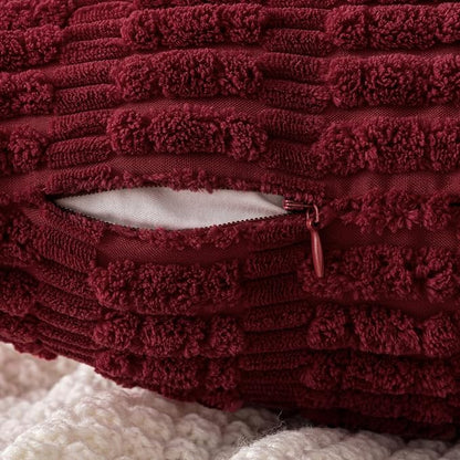 MIULEE Pack of 2 Burgundy Corduroy Decorative Pillow Covers 18x18 Inch Soft Boho Striped Throw Pillow Covers Modern Farmhouse Home Decor for Sofa Living Room Couch Bed