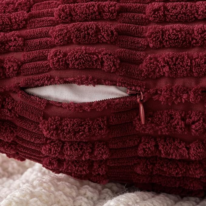 MIULEE Pack of 2 Burgundy Corduroy Decorative Pillow Covers 16x16 Inch Soft Boho Striped Throw Pillow Covers Modern Farmhouse Home Decor for Sofa Living Room Couch Bed