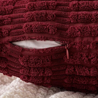 MIULEE Pack of 2 Burgundy Corduroy Decorative Pillow Covers 16x16 Inch Soft Boho Striped Throw Pillow Covers Modern Farmhouse Home Decor for Sofa Living Room Couch Bed