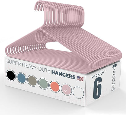 Neaties Super Heavy Duty Clothes Hangers 6 Pack – Made in The USA - 10lb Capacity, Thick Plastic Hangers for Pants, Coats, Jackets, Jeans and Adult Clothing – Pink