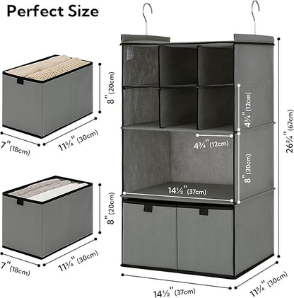 GRANNY SAYS Hanging Closet Organizer with Drawers, 4 Shelf Dividers Closet Hanging Organizer, Foldable Hanging Shelves for Wardrobe Closet, Small Closet Organizers for Clothes Shoes, Grey