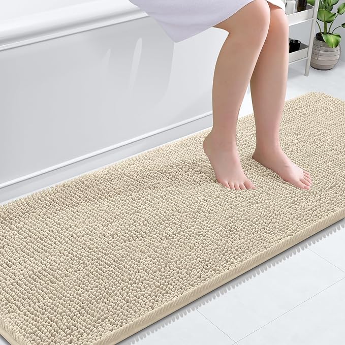 OLANLY Bathroom Runner Rugs 70x24, Extra Soft Absorbent Chenille Bath Rugs, Rubber Backing Quick Dry, Machine Washable Long Bath Mats for Bathroom Floor, Tub and Shower, Home Decor Accessories, Sand