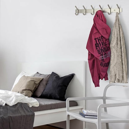 Coat Rack Wall Mount – Brushed Nickel 17 Inch Stainless Steel Hook Rail with 6 Heavy Duty Double Coat Hooks – Wall Mounted Coat Hanger for Entryway, Bathroom, Bedroom, Towel, Hat Organizer