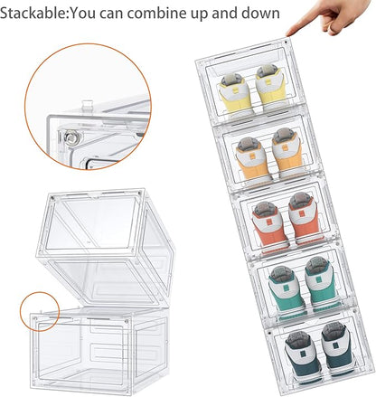 HOMIDEC Shoe Storage, 6 Pack Shoe Organizer Clear Hard Plastic Shoe Box, Shoe Boxes Clear Plastic Stackable, Shoe Boxes with Lids for Size 13, Transparent