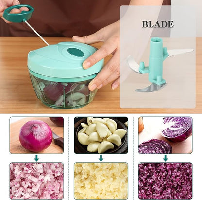 Cambom Manual Food Chopper Vegetable Cutter, Hand String Vegetable Chopper Onions Cutter for Vegetable Fruits Nuts BPA Free Food Safe Material, 550ml Blue