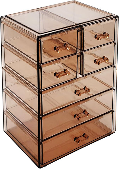 Sorbus Acrylic Makeup Organizer Set, 7-Drawer Vanity & Countertop Cosmetic Storage with Small & Wide Drawers, Bronze Glow Makeup Storage for Brushes, Lipsticks, Jewelry, Holiday Gift for Women & Teens
