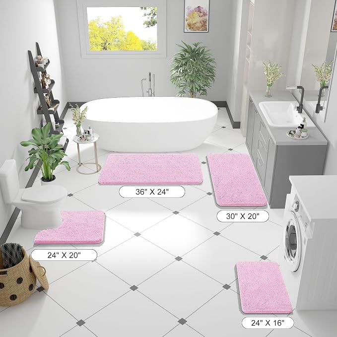 OLANLY Large Bathroom Rugs 40x32, Extra Soft Absorbent Chenille Bath Rugs, Rubber Backing Quick Dry, Machine Washable Bath Mats for Bathroom Floor, Tub and Shower, Home Decor Accessories, Pink