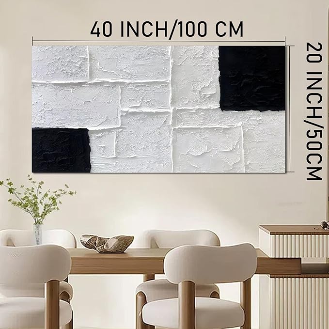 Trogonup Black and White Abstract Textured Wall Art for Living Room Rectangle Painting Large Artwork for Bedroom Home Office Ready to Hang 20"x40"