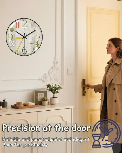 Decorative Wall Clocks Batterys Operated, Retro Wall Clock with Glass Dial, 12-Inch Dial with Roman Numerals, Silent and No Ticking, Suitable for Living Room, Bedroom, Dining Area, Workspace