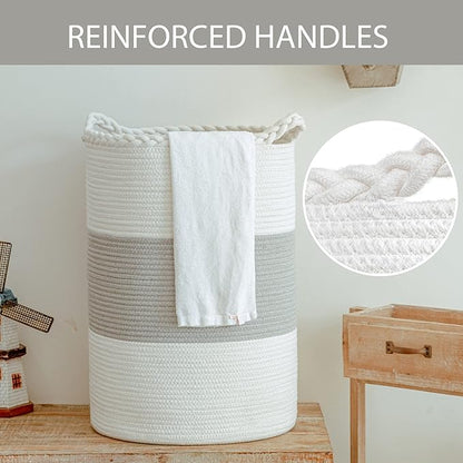 Homlikelan 72L Woven Laundry Basket,Tall Wicker Laundry Basket for Blankets,Clothes,Pillows,Toys,Shoes Large Cotton Laundry Hamper for Bedroom,Living Room,Bathroom