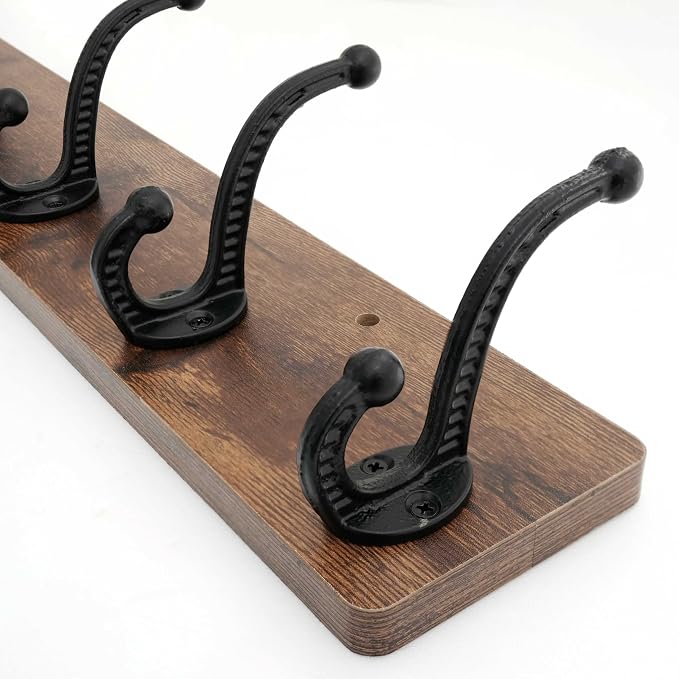 WEBI Rustic Coat Rack Wall Mount,30" Long 7 Cast Iron Coat Hooks Wall Mounted,Heavy Duty Wood Wall Coat Hanger Hooks for Hanging Coats,Jacket,Clothes,Backpack,Farmhouse,Rustic Brown