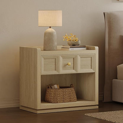 SICOTAS Night Stand Set 2, 26" Wide Nightstands with Drawer, Large Queen Size Nightstands Set of 2, Modern Bedside Table for Bedroom, Side End Table (Coastal Oak, 26 Inch)