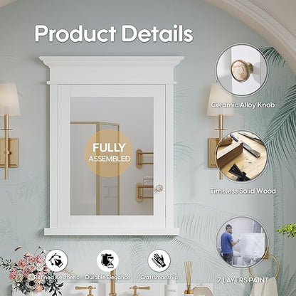 WELLFOR 26"x 32" Bathroom Medicine Cabinet with 3-Tier Adjustable Glass Shelves, Recessed Solid Wood Medicine Cabinet with Mirrors and Soft-Close Door