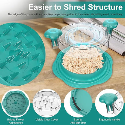 SURETIVIAN Chicken Shredder Tool Twist Large Chicken Breast Shredder with Brush&Fork, Visible Meat Shredder Machine, Anti-Slip Strip, Ergonomic Handle, BPA Free, Pork Beef Chicken (Teal)