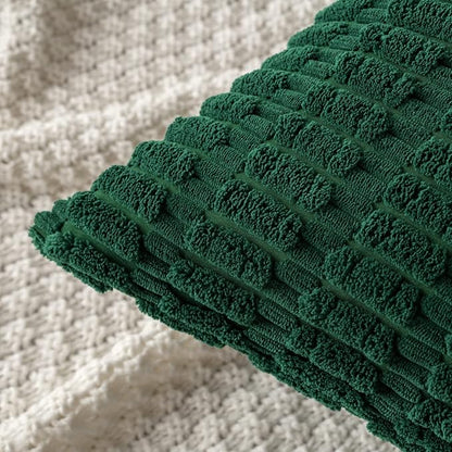 MIULEE Pack of 2 Dark Green Corduroy Decorative Pillow Covers 20x20 Inch Soft Boho Striped Throw Pillow Covers Modern Farmhouse Home Decor for Sofa Living Room Couch Bed