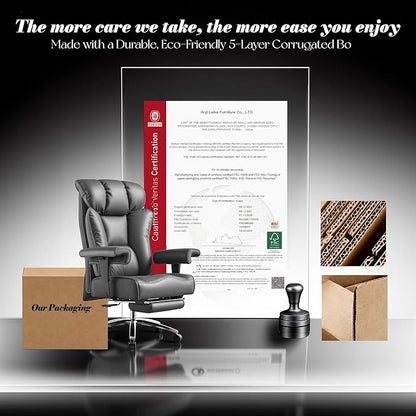 Efomao Desk Office Chair, Ergonomic Office Chair with Adjustable Headrest & Lumbar Support, PU Leather Back Computer Desk Chair for Home Office or Gaming, Swivel Height Adjustable Task Chair