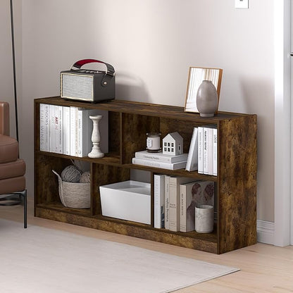 Furinno DALY Book Shelf, 5-Cube Bookshelf, Horizontal Cube Storage Organizer Bookcasde, 10.9 x 47.2 x 23.6, for Living Room, Bedroom, Home Office, Amber Pine
