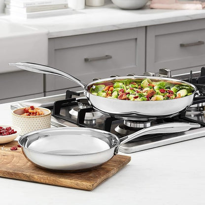 Amazon Basics 2-Piece Stainless Steel Induction Frying Pan Set, Oven Safe, Riveted Handle, Heat Distributes Evenly, 8-inch & 10-inch, Silver
