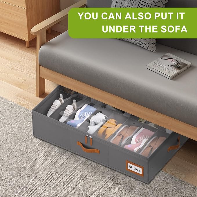 homyfort Shoe Organizer Under Bed, Fits 32 Pairs, Under bed Shoe Storage Boxes with Study Handles and Clear Cover, zapateras organizer for shoes, set of 2
