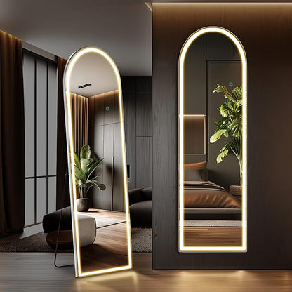 OLIXIS 16"x 60" Arched LED Full Length Mirror with Lights, Standing Lighted Floor Full Body Mirror with 3 Color Lighting, Wall Mounted Mirrors for Bedroom, Bathroom, Entryway with Tempered Glass