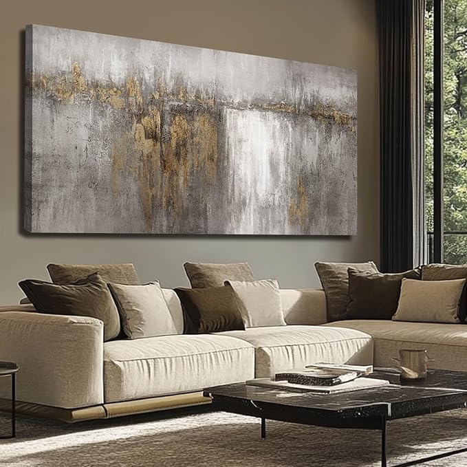 Artexist Gold And Gray Art Abstract Wall Art Canvas Photos Print Pictures for Living Room Vintage Artwork Grey Wall Decor 29"x58"