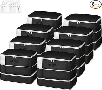 Comforter Storage Bag - Large Capacity Blanket Storage Bags 3-Layer Ultra Space Saving Self Compression Organizer, Washable Compression Bags for Storage Comforter Blanket, 8-Pack, Black