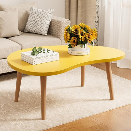 Small Coffee Table, Low Table with Solid Wood Legs, 23.6" Mini Mango Accent Table Side End Table, Floor Table Desk for Sitting on The Floor, Coffee Tea Table for Living Room, Dorm, Apartment, Yellow