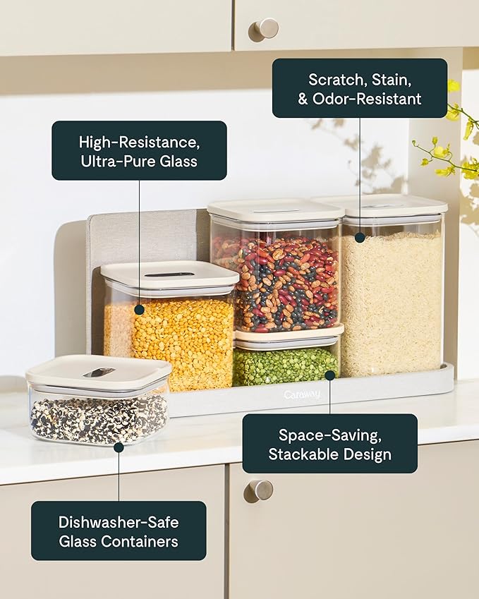 Caraway 13-Piece Glass Airtight Food Storage Containers with Lids – Non-Toxic, BPA-Free Kitchen Storage Containers – Stackable, Space-Saving Airtight Containers for Dry Goods and More - Mist