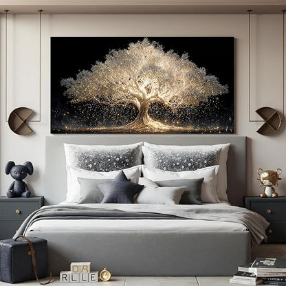 Canvas Wall Art Decor Large Gold Fantasy Tree Of Life Wall Canvas Art For Living Room Pictures Art Decor Artwork White Modern Aesthetics Prints For Home Bedroom Office Room Wall Decor 24×48 Inch