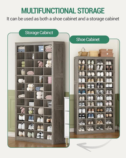 Hzuaneri Shoe Storage Cabinet, 48 Pairs Free Standing Closet Organizer, 9 inch Widened Cell Wood Shoe Organizer, 12 Tiers Vertical Space Saving Shoe Rack for Entryway, Cloakroom, Greige SR39605X