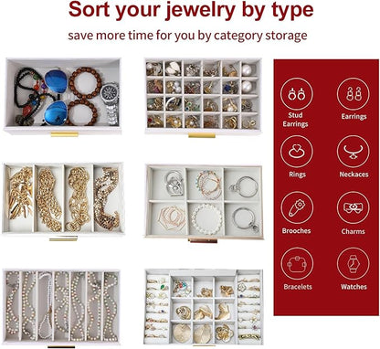 BOOVO Jewelry Boxes for Women, White and Black 6 Layer Large Jewelry Box for Necklace, Bracelet, Earrings, Rings Storage, Jewelry holder Organizer for Girls Gift (Gold, 6 layer)