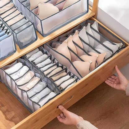 6 Pcs Underwear Drawer Organizer, Foldable Underwear Storage Divider Boxes 6/7/11 Cell Closet Clothing Organizers for Bras Panties Ties Socks Scarves Clothes