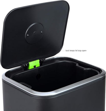 Amazon Basics Rectangular Metal Trash Can With Soft-Close Foot Pedal, Fingerprint Resistant, Removable Inner Bucket, 32 liter/8.5 gallon, Black, 14"L x 14"W x 25.3"H
