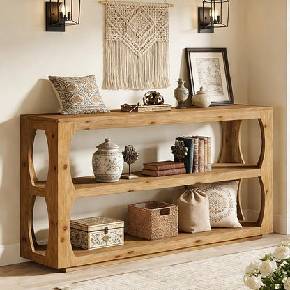 Solid Wood Console Table with 3-Tier Storage, 63" Long Farmhouse Narrow Entryway Sofa Table for Hallway, Living Room, Foyer, or Bedroom