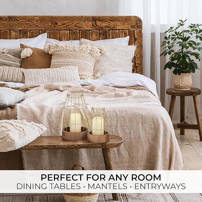 Rustic Farmhouse Lantern Decor Set of 2 - Stylish Decorative Lanterns for Your Living Room, Fireplace Mantle or Kitchen Dining Table - Modern Indoor/Outdoor Coffee Table Decor for Your Entire Home