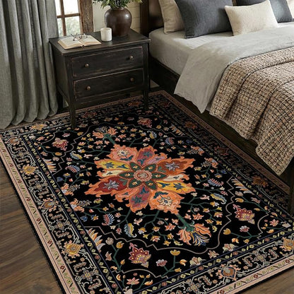 RELEANY Area Rugs 5'x7' Washable Non-Slip, Floral Vintage Distress Medallion Carpet for Living Room Bedroom Dining Room, Black Colorful Floral Dark Tan
