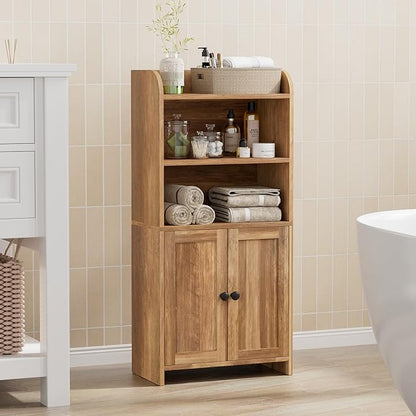 Homhedy Small Bathroom Storage Cabinet, Freestanding Toilet Paper Storage with 2 Doors and Shelves, Bathroom Organizers and Storage for Small Spaces, 7.9" D x 14.6" W x 31" H, Rustic Walnut