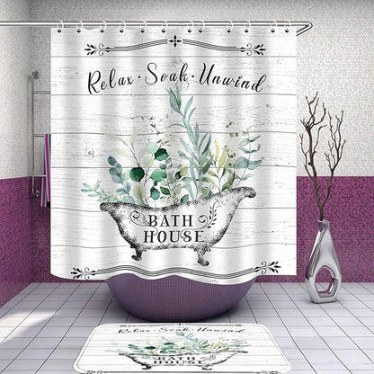 Nkzply 4 Pcs Farmhouse Shower Curtain Rustic Bathroom Sets with Shower Curtain and Rugs Floral Shower Curtain Set Green Leaves Bathroom Decor Vintage Bathroom Rugs Set Toilet Lid Cover Hooks