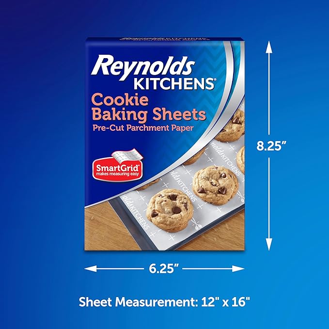 Reynolds Kitchens Cookie Baking Sheets, Pre-Cut Parchment Paper, 25 Count per Pack (Pack of 4), 100 Sheets Total