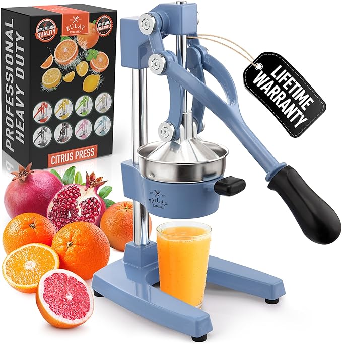 Zulay Kitchen Cast Iron Juicer - Heavy Duty Manual Juicer with Detachable Strainers for Easy Cleaning, Orange Juice Press for Citrus Fruits, Perfect for Bartenders, Juice Lovers & Health Enthusiasts
