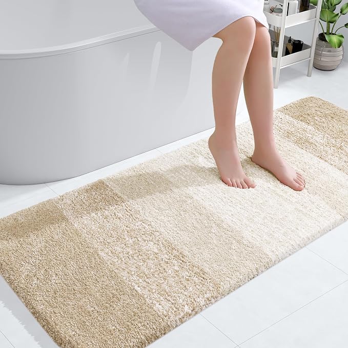 OLANLY Large Bathroom Rugs Mat 40x24, Extra Soft Absorbent Microfiber Bath Rugs, Rubber Backing, Quick Dry, Washable Bath Mats for Bathroom Floor, Tub and Shower, Home Decor Accessories, Light Beige