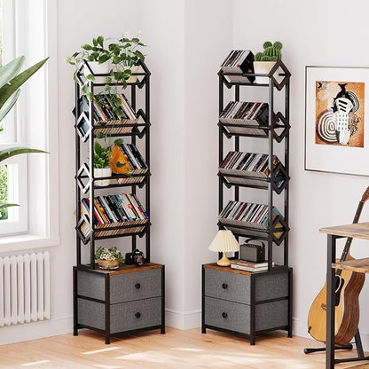 CD Storage Rack with Drawers, 5-Tier Media Organizer DVD Storage Shelf, Large Capacity for CD/DVD, Books & Games, Ideal for Living Room & Home Office, 15.7×11.8×58.7Inches
