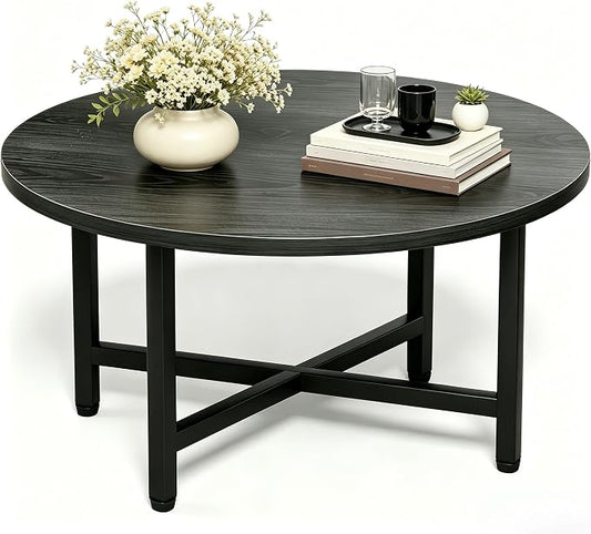 Coffee Table, 23.6" Small Coffee Tables, Gray Round Coffee Tables for Living Room, Floor Table for Sitting on The Floor, Center Coffee Table with Metal Frame for Office Apartment Home