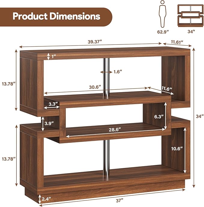40'' Console Table for Entryway, 4-Tier Narrow Entryway Table with Storage, Farmhouse Sofa Tables Behind Couch with Sturdy Base, Accent Tables for Entrance, Living Room, Hallway, Foyer, Walnut Brown