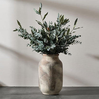 SIDUCAL Rustic Ceramic Farmhouse Flower Large Vase, Whitewashed Terra Cotta Vase, Pottery Decorative Flower for Home Decor, Table, Living Room Decoration, Shelf Decor, Mantel, 9.5 Inch, Terra