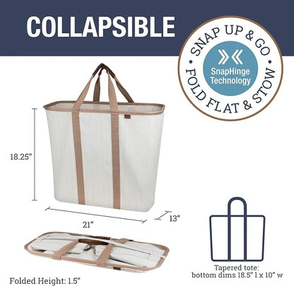 CleverMade Collapsible Laundry Caddy – Foldable Laundry Hamper & Tote, XXL 64L Pop-Up Laundry Basket with Handles, Space-Saving Laundry Organizer for Home & Travel, 2 Pack - LUXE Cream Herringbone
