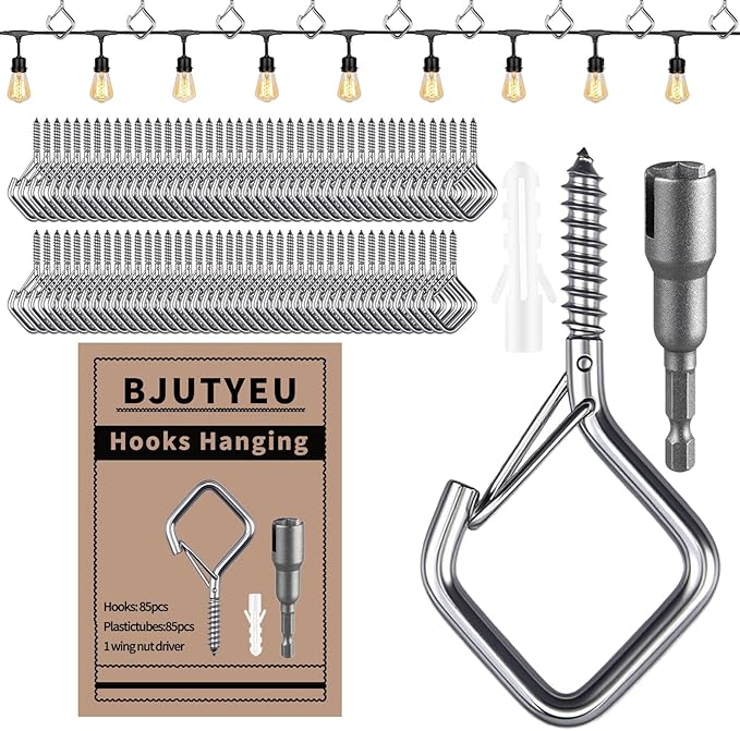 Screw Hooks 2.16 Inch, Metal Ceiling Hooks for Outdoor String Lights, Wind Chimes, Lanterns, and Hanging Decorations Indoor and Outdoor (304 Stainless Steel, 85)