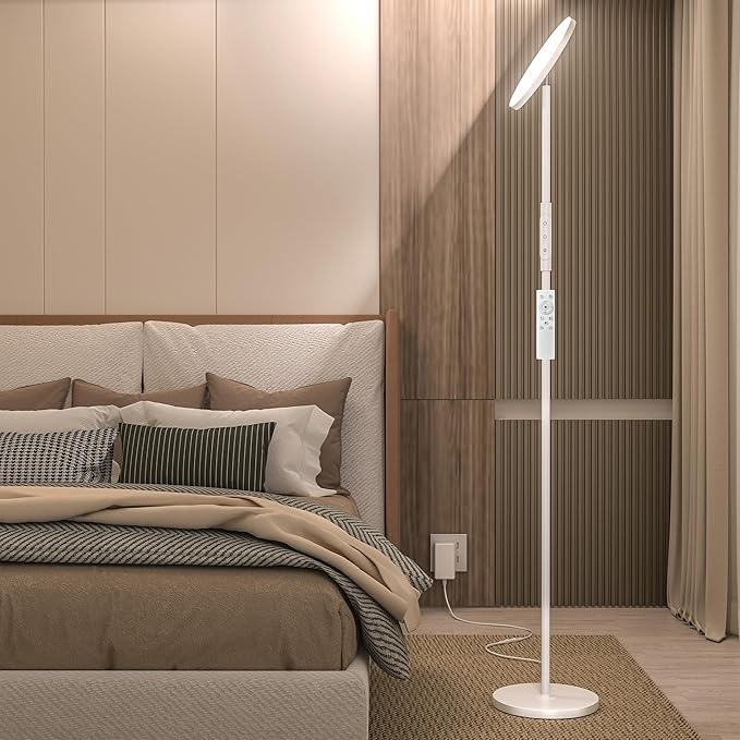 Super Bright Floor Lamp for Living Room, Stepless Dimmable LED Standing Lamp with Remote and Touch Control, 69” Tall Torchiere Corner Lamp for Bedroom Office Hotel, White
