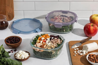 Ello Color Lock Glass Meal Prep Sets Leak-Proof Glass Food Storage Containers with Airtight BPA-Free Plastic Lids, Dishwasher, Microwave, and Freezer Safe