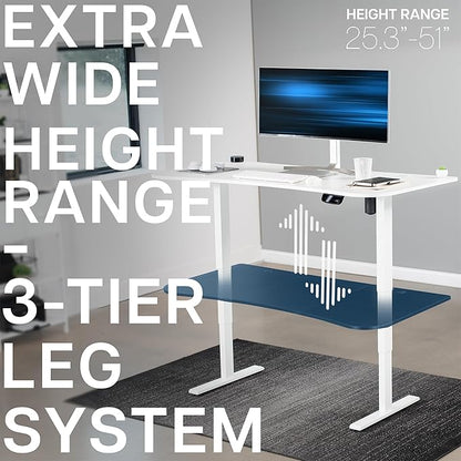 VIVO Electric 63 x 32 in Standing Desk, Memory Height Adjustment, 176 lb Frame Support, 2E Series, White Top White Frame, DESK-KIT-2E1W